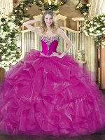 Low Price Fuchsia Lace Up Sweetheart Beading and Ruffles Sweet 16 Dress Organza Sleeveless(SKU SJQDDT1382002-2BIZ)