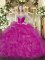 Low Price Fuchsia Lace Up Sweetheart Beading and Ruffles Sweet 16 Dress Organza Sleeveless