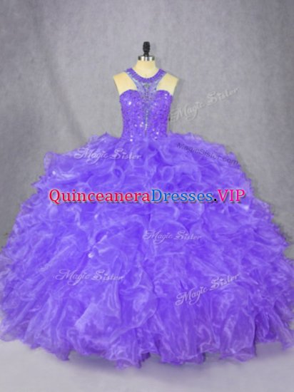 Artistic Purple Zipper Scoop Beading Sweet 16 Quinceanera Dress Organza Sleeveless - Click Image to Close