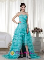 High Low Teal A-line Sweetheart Brush Train Organza Beading Quinceanera Dama Dress in Homestead FL