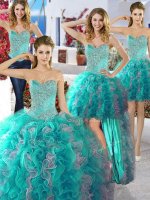 Four Piece Multi-color Quinceanera Dresses Military Ball and Sweet 16 and Quinceanera with Beading Sweetheart Sleeveless Lace Up