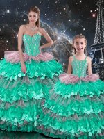 Charming Sleeveless Organza Floor Length Lace Up Quinceanera Dress in Multi-color with Beading and Ruffles