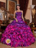 Harvey Louisiana/LA Discount Purple and Fuchsia Quinceanera Dress With Embroidery Decorate Straps Multi-color Ruffles Ball Gown