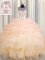 Smart Scoop See Through Sleeveless Organza Floor Length Lace Up Quinceanera Dress in Peach with Beading and Ruffles and Pick Ups