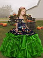Lace Up Straps Embroidery and Ruffles Kids Formal Wear Organza Sleeveless