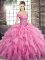 Ball Gowns Sleeveless Rose Pink Ball Gown Prom Dress Brush Train Lace Up
