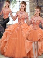 Organza Sleeveless Floor Length Sweet 16 Quinceanera Dress and Beading and Ruffles