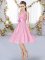 Chiffon V-neck Sleeveless Lace Up Hand Made Flower Dama Dress in Rose Pink