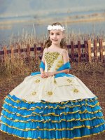 Organza Straps Sleeveless Lace Up Beading and Embroidery and Ruffled Layers Kids Pageant Dress in Baby Blue