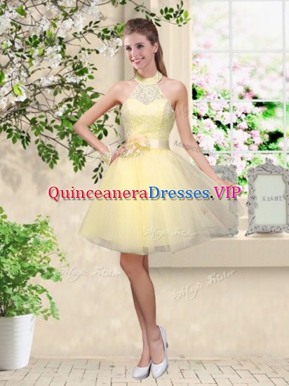 Tulle Sleeveless Knee Length Quinceanera Dama Dress and Lace and Belt - Click Image to Close