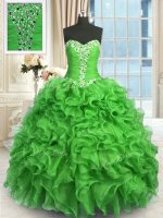 Green Sweet 16 Dress Military Ball and Sweet 16 and Quinceanera with Beading and Ruffles Sweetheart Sleeveless Lace Up(SKU PSSW0362-10BIZ)