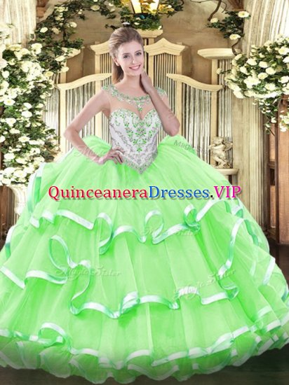 New Arrival Sleeveless Floor Length Beading and Ruffled Layers Zipper Sweet 16 Dresses with - Click Image to Close