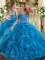Custom Design Blue Ball Gowns Ruffles Quinceanera Dresses Lace Up Tulle Sleeveless Floor Length