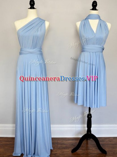 Sweet Floor Length Light Blue Quinceanera Court of Honor Dress Chiffon Sleeveless Ruching - Click Image to Close