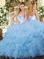 Ball Gowns Quinceanera Gowns Blue Sweetheart Organza Sleeveless Lace Up