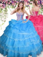 Floor Length Baby Blue Vestidos de Quinceanera Organza Sleeveless Beading and Ruffled Layers and Pick Ups(SKU SJQDDT837002BIZ)