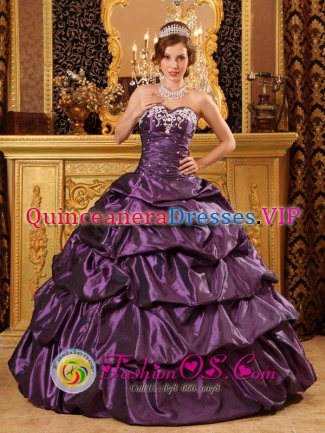 Onsala Sweden Custom Made Taffeta Dark Purple Sweetheart Appliques and Pick-ups for Quinceanera Dress