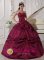 Lumberton TX Beautiful Sweetheart Burgundy Pick-ups Christmas Party dress With Exquisite Taffeta Appilques