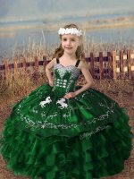 Beauteous Sleeveless Lace Up Floor Length Embroidery and Ruffled Layers Kids Pageant Dress