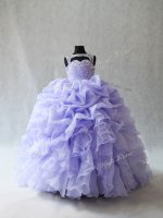 Custom Fit Brush Train Ball Gowns Little Girls Pageant Dress Lavender Scoop Organza Sleeveless Lace Up(SKU PSSWLG074BIZ)