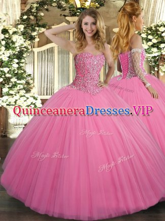 On Sale Floor Length Ball Gowns Sleeveless Rose Pink Sweet 16 Quinceanera Dress Lace Up