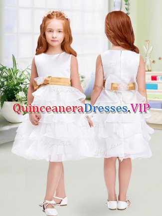 Low Price Knee Length White Pageant Gowns For Girls Scoop Sleeveless Zipper