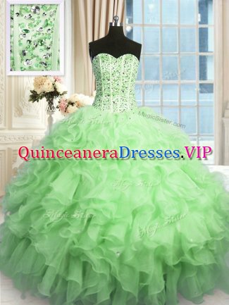 Most Popular Apple Green Sweetheart Neckline Beading and Ruffles Sweet 16 Dress Sleeveless Lace Up