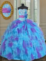 Multi-color Organza and Tulle Lace Up Quinceanera Gown Sleeveless Floor Length Beading and Ruffles