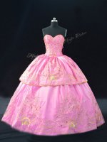 Sweetheart Sleeveless Lace Up Sweet 16 Quinceanera Dress Rose Pink Satin