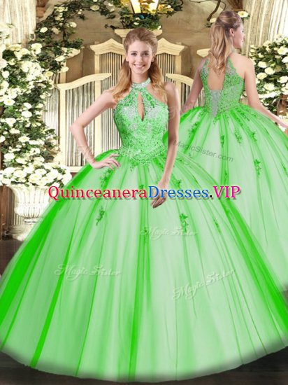 Pretty Tulle Sleeveless Floor Length Quinceanera Gown and Lace and Appliques - Click Image to Close