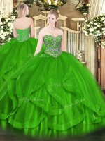 Colorful Green Sleeveless Beading and Ruffles Floor Length Sweet 16 Dress