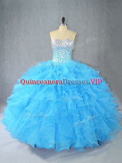 Graceful Aqua Blue Lace Up Sweet 16 Dress Beading and Ruffles Sleeveless Floor Length - Click Image to Close