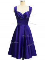 Stylish Purple Straps Neckline Ruching Dama Dress for Quinceanera Sleeveless Lace Up