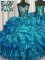 Teal Ball Gowns Sweetheart Sleeveless Organza Floor Length Lace Up Beading and Ruffles Quinceanera Dresses