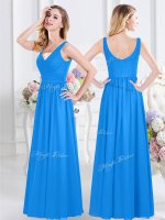 Elegant Baby Blue Zipper V-neck Ruching Dama Dress Chiffon Sleeveless