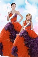 Glamorous Floor Length Lace Up Quinceanera Dresses Multi-color for Military Ball and Sweet 16 and Quinceanera with Beading and Sequins