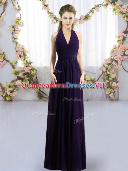 Dynamic Dark Purple Chiffon Zipper Vestidos de Damas Sleeveless Floor Length Ruching - Click Image to Close