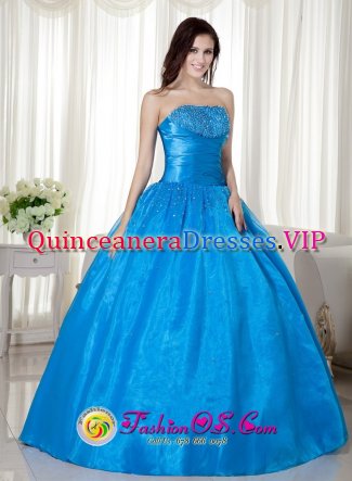 Auburn Washington/WA Ruched Bodice and Beading For Sky Blue Taffeta Ball Gown Quinceanera Dress
