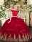 Wine Red Two Pieces Off The Shoulder Short Sleeves Tulle Floor Length Zipper Appliques Quinceanera Dress