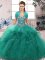 Fitting Turquoise Ball Gowns Tulle Off The Shoulder Sleeveless Beading and Ruffles Floor Length Lace Up Vestidos de Quinceanera