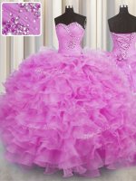 Lilac Sweetheart Lace Up Beading and Ruffles Vestidos de Quinceanera Sleeveless