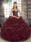 Superior Burgundy Sleeveless Floor Length Beading and Ruffles Lace Up Sweet 16 Dresses