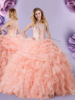 Fashion Straps Pick Ups Floor Length Ball Gowns Sleeveless Peach 15 Quinceanera Dress Zipper