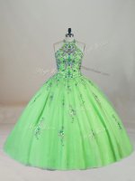 Ideal Appliques and Embroidery Sweet 16 Quinceanera Dress Lace Up Sleeveless Brush Train