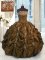 Brown Strapless Lace Up Beading and Pick Ups 15 Quinceanera Dress Sleeveless