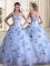 Exceptional Lavender Sleeveless Printed Lace Up Quinceanera Gown for Military Ball and Sweet 16 and Quinceanera