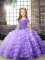High Quality Lavender Lace Up Straps Beading and Ruffled Layers Evening Gowns Organza Sleeveless Brush Train