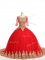 Glittering Red Ball Gowns Lace and Appliques Sweet 16 Dresses Zipper Tulle Half Sleeves