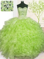 Sleeveless Organza Floor Length Lace Up Quinceanera Dresses in Yellow Green with Beading and Ruffles and Pick Ups(SKU PSSW0387-4BIZ)