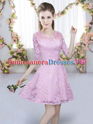 Lilac Dama Dress for Quinceanera Prom and Party and Wedding Party with Belt V-neck Short Sleeves Zipper